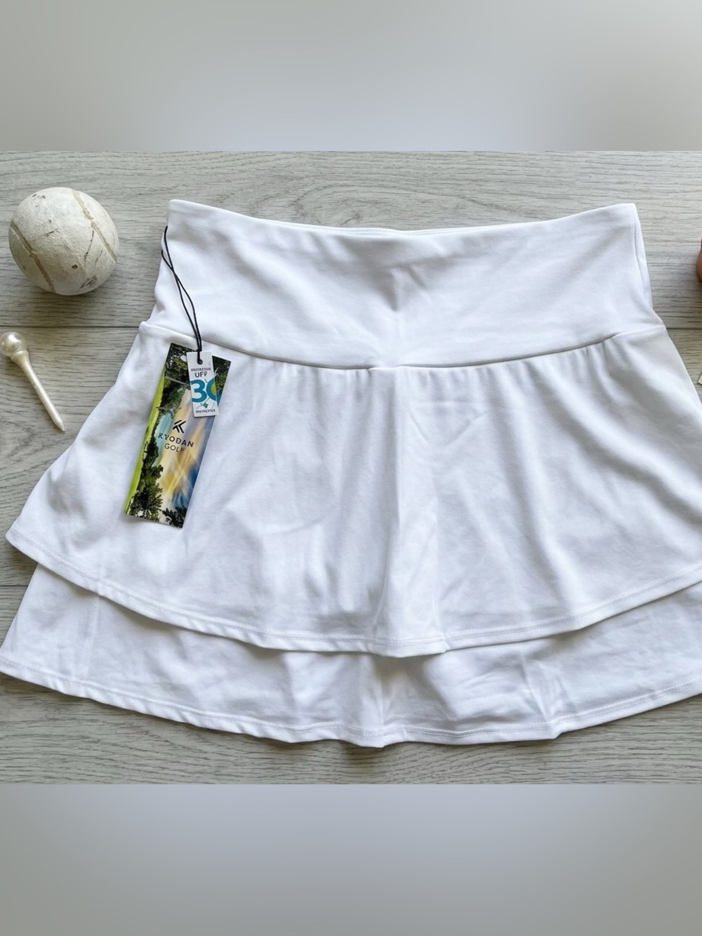 NWT Kyodan White Tiered High Waisted Athletic Tennis Skort Golf Skirt - Size L